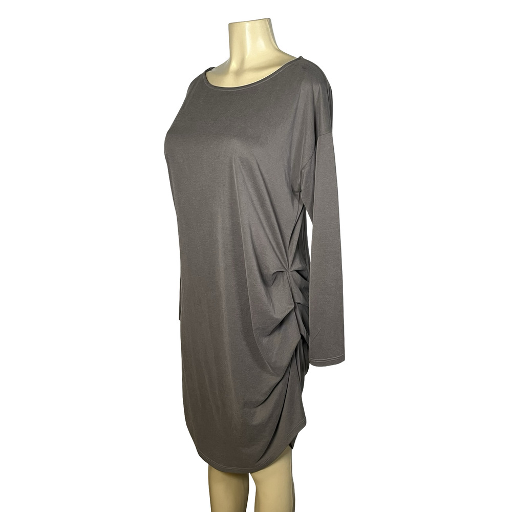 Lisa Bayne Tunic Dress Womens Large Gray Long Sleeve Ruched Side Stretch USA‎